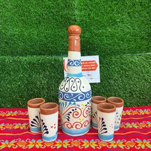 Tequilera Bottle Larga Shots of Engove Marrón Azul Turquesa Only Set.