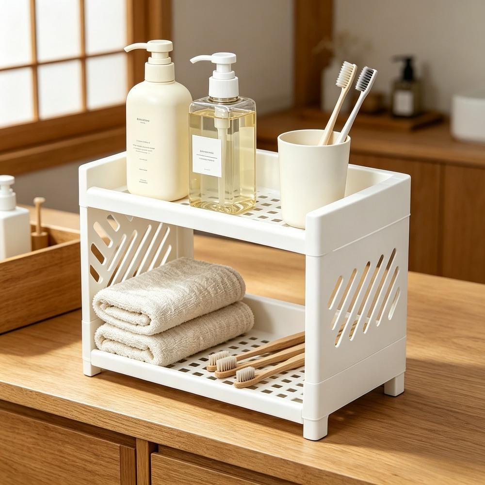 Rectangular Bathroom Storage Shelf – Multi-Purpose Organizer for Bathroom, Desk, Cosmetics & Stationery