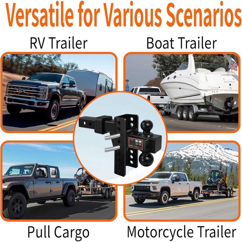 Cxforste Adjustable Trailer Hitch Drop Hitch Fits 2 Inch Receiver, 6" Drop/Rise, Tow Hitch with 2" and 2-5/16" Ball, 30,000 LBS GTW, Trailer Hitches with Anti-Theft Pin, Black. Heavy Duty Solid Ball Mount.Ultra Quiet