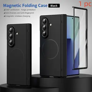 Advanced skin sensitive magnetic phone case suitable for Samsung Galaxy Z Fold 7/6/5/4/3 with tempered glass film zfold 7 supporting wireless charging zfold 6 protecting hinges zfold 5 anti slip zfold 4 shell film integrated zfold 3 folding phone case