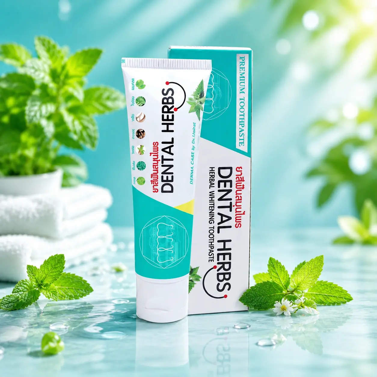 Dental Herbs Herbal Whitening Toothpaste Plus – Derma Care by Dr. Urairat | Premium Thai Herbal Mint Formula with Clove, Licorice, Menthol & Camphor | Fresh Breath, Plaque & Tartar Control, Healthy Gums & Gentle Oral Care for Sensitive Teeth – 80g