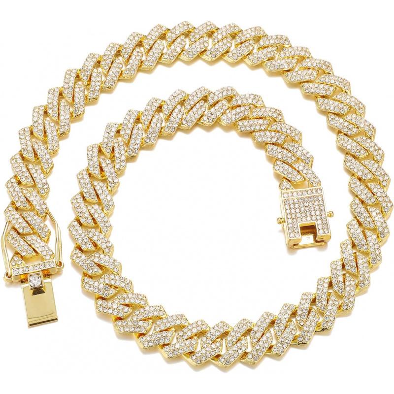 Cuban Link Chain for Men Women Iced Out Silver/Gold/Rose Gold Miami Cuban Necklace Bling Diamond Chain Hip Hop Jewelry with Gift Box