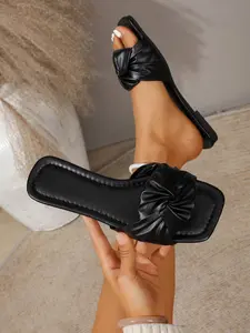 Square Toe Knot Folded Sandals, Women's Summer Flat Outdoor Soft Sole Versatile Casual Flip Flops, Comfortable and Stylish Footwear