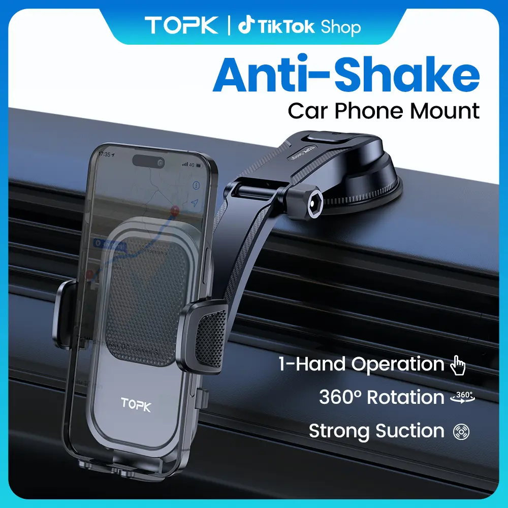 TOPK Car Phone Holder Mount , Upgraded Handsfree Stand, Phone Holder for Car Dashboard, Compatible with iPhone Samsung Android Cell Phones Smartphone