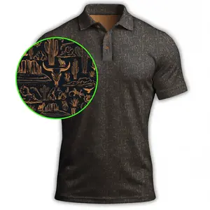 Black Copper Golf Polo Shirt Desert Pattern Outdoor Menswear