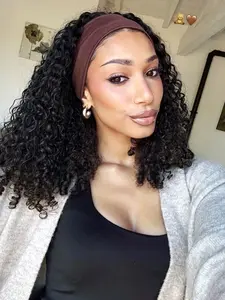 10 Inch Deep Wave Headband Wig, No Glue Wig, Glueless Heat Resistant Synthetic Hair, Shoulder Length Bob for Women, Daily Use Dating, Kinky Curly Wig, Curly Wavy Wig