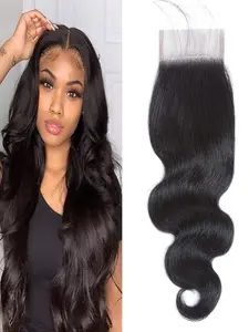 Brazilian Human Hair Body Wave 4x4 Closure, Party Style, Natural, 8-18 Inch Length, Swiss Lace Closure Design