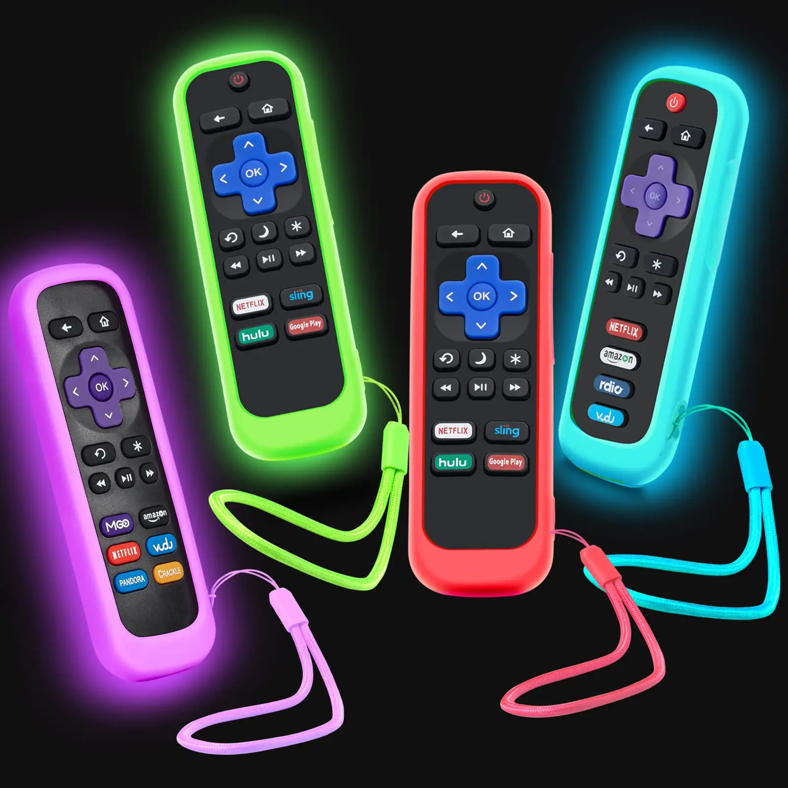 4Pack Case for Roku Remote, Cover for Hisense/TCL Roku TV Steaming Stick/Express Universal Replacement Controller Silicone Sleeve Skin Glow in The Dar