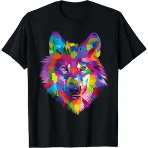 Wild Rainbow Wolf Vibrant Wilderness Canine Alpha Dog T-Shirt,Unisex Crewneck T-shirt for Men And Women