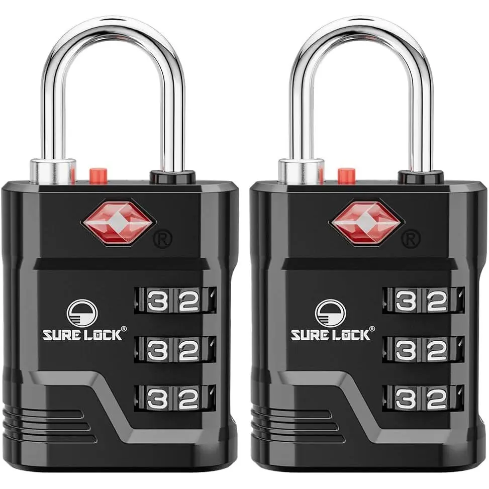 TSA Locks for Luggage, TSA Approved Luggage Locks with Open Alert, TSA008 Key for High Security, Easy Read Dials, Zinc Alloy Body, Locker Lock for Suitcase, Gym, Travel. (Black 2 pk)