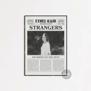 Retro Ethel Cain Retro Newspaper Print, Strangers Poster No Frame, Strangers Lyrics Print, Preacher’s Daughter, Black And White Wall Art