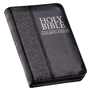 Holy Bible, Mini Pocket Bible – Zippered Black Faux Leather Bible w/Ribbon Marker, King James Version