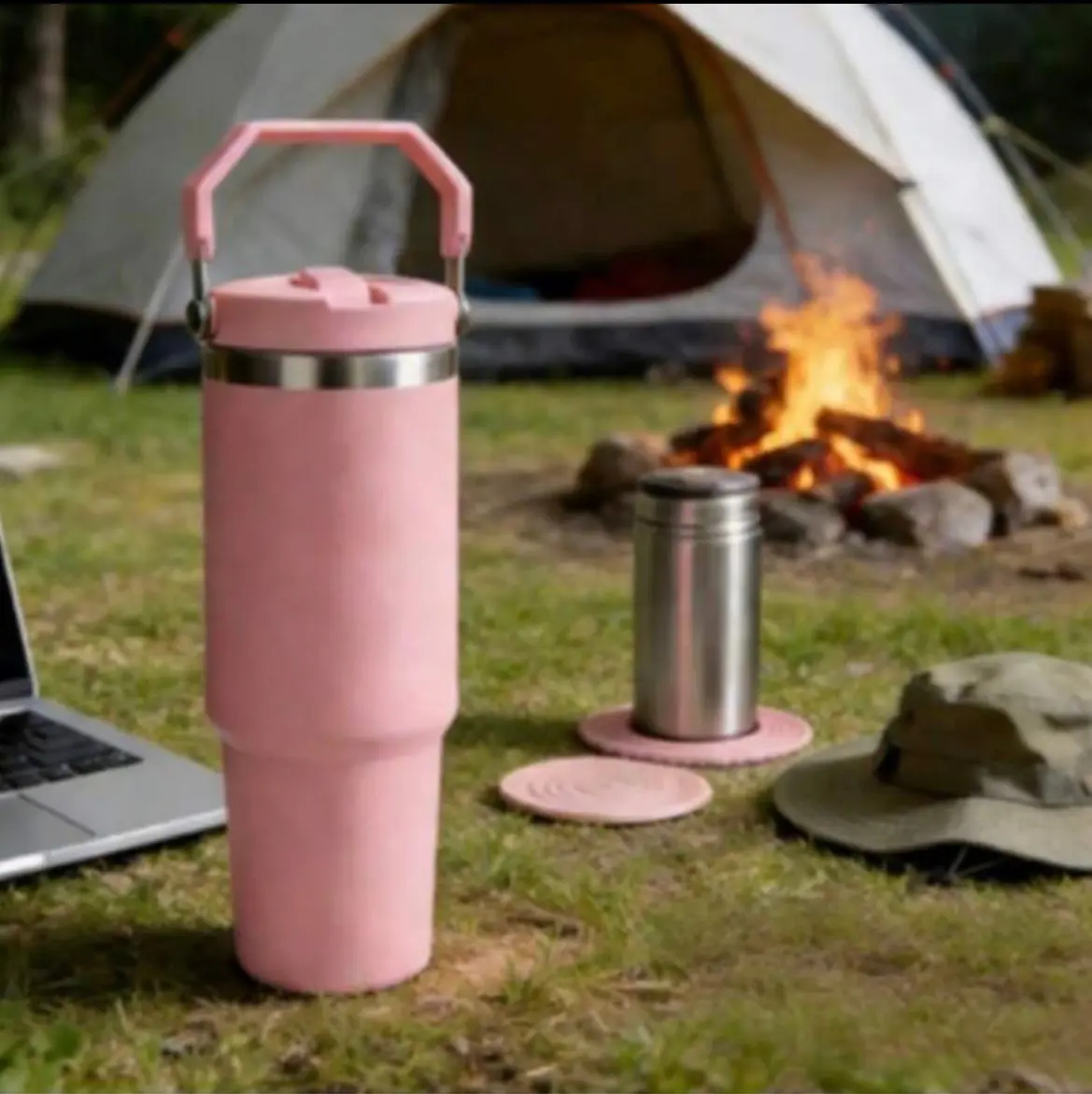 Stan Limited Edition X LOVESHACKFANCY 30 OZ H2.0 Tumblerwith Handle, Double Walled Vacuum Insulated Stainless Steel Water Bottle for Outdoor Camping Mug Cup Drinkware Portable Lid  Reusable Washable, Bottle With Handle Vacuum Flasks