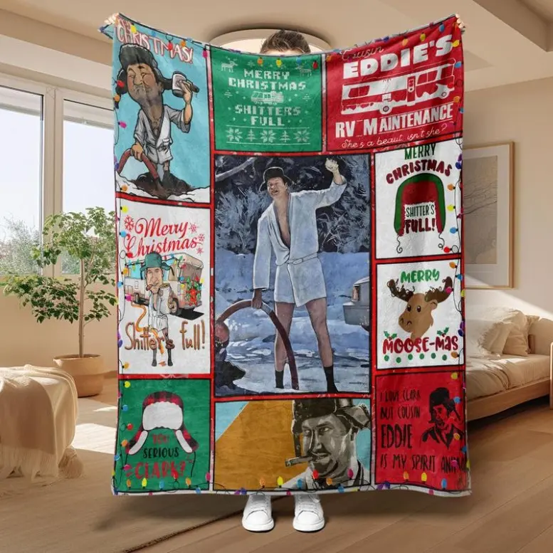 Christmas Themed Cozy Flannel Blanket - 1 Count Soft Warm Throw for Chilly Evenings, Home Office Use, Blanket Gifts for Women & Kids, Cozy Throw Blanket