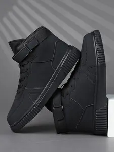 Men's Warrior High Top Casual Sports Shoes, Pure Simple Design, PU Leather, Anti-Slip, Durable, Suitable for Work, School, Leisure