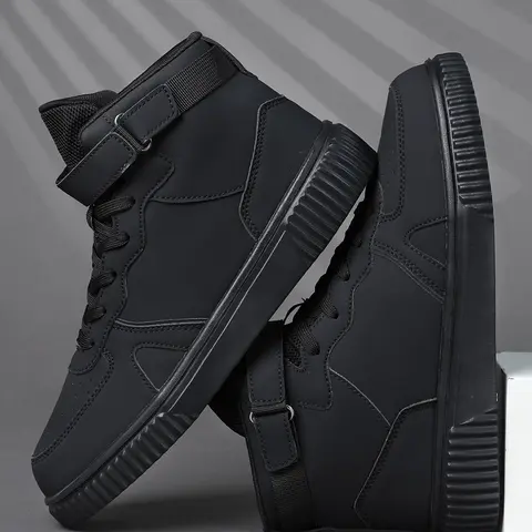 Men's Warrior High Top Casual Shoes, Sneaker, Pure Simple Design, PU Leather, Anti-Slip, Durable, Suitable for Work, School, Leisure