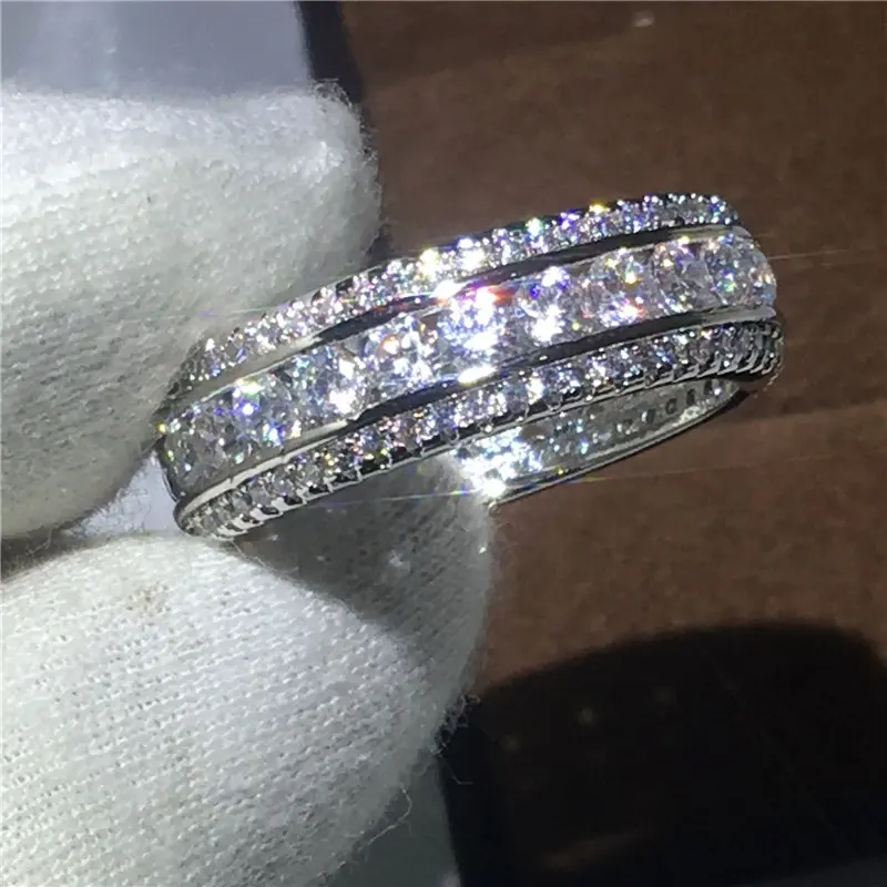 LUX-JELWEL - Eternity Full Round Lab Diamond Ring White Gold Engagement Wedding Band Rings for Women Men Jewelry Gift