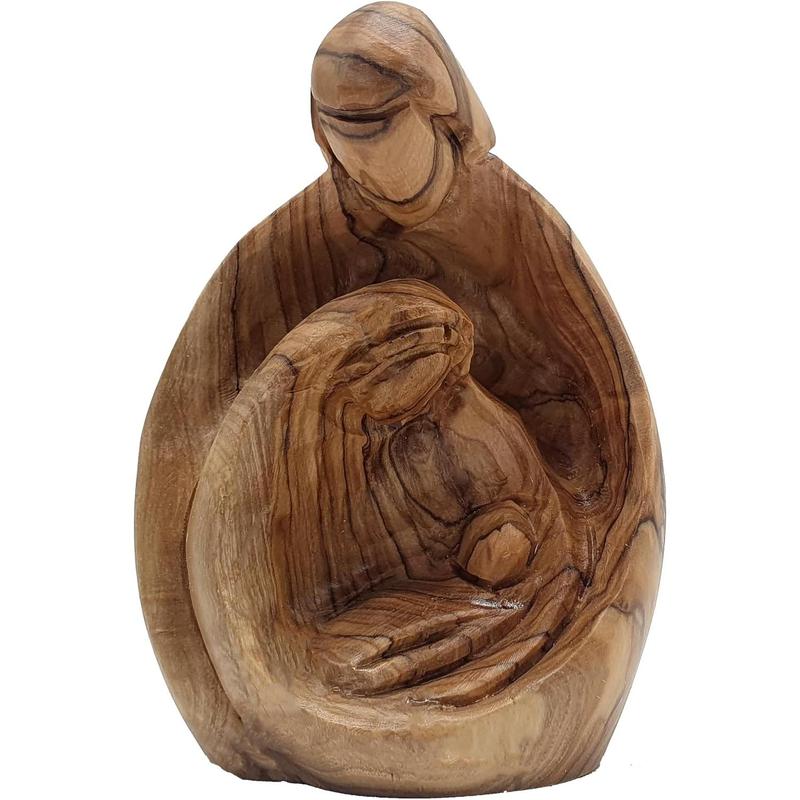 Hand-Carved Olive Wood Holy Family Statue – Mary, Joseph & Baby Jesus Nativity Scene for Christmas Decor – Catholic Wooden Figurine 4.3" for Home or Church Display – HOF001