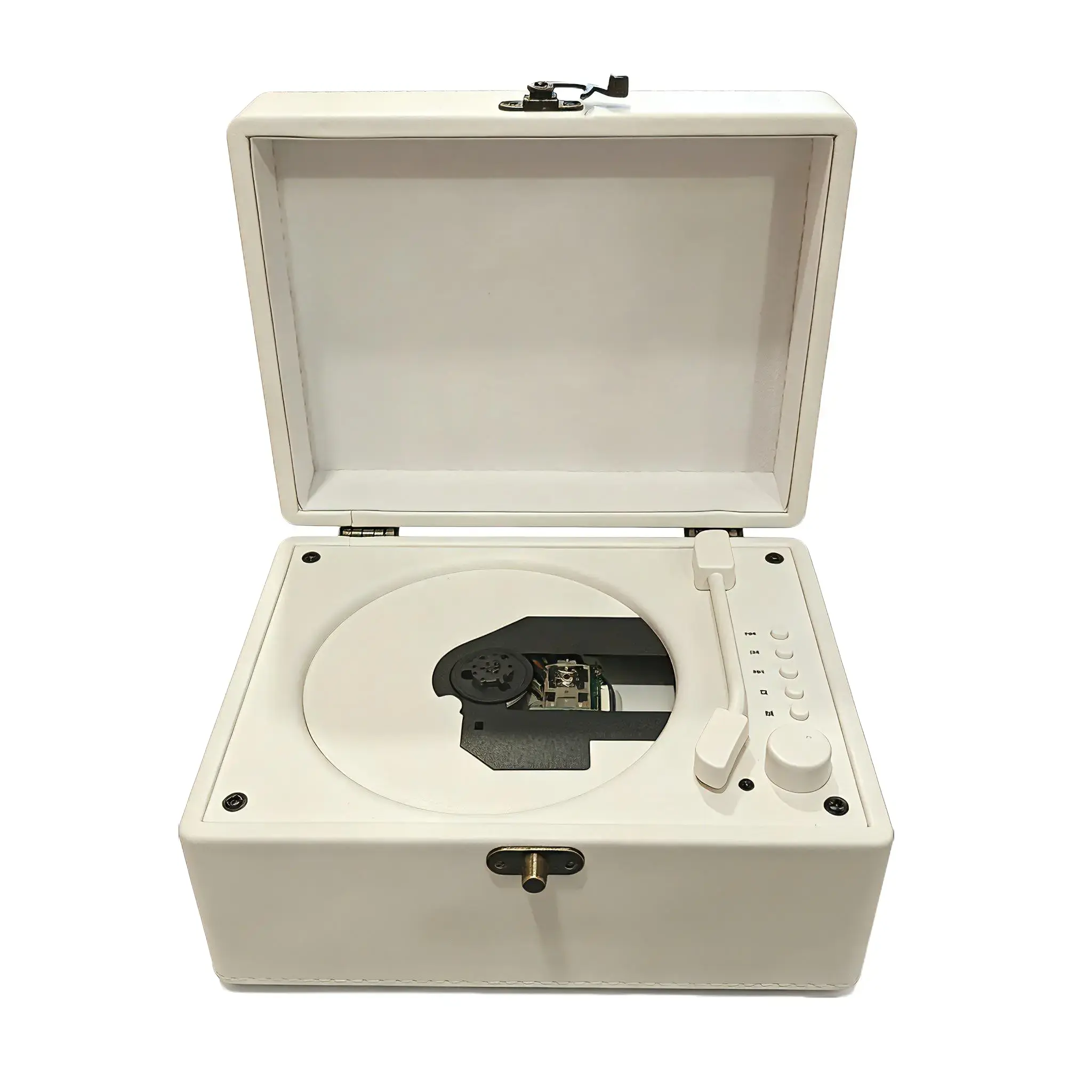 Elegant PVC leather casing multifunctional CD player with full CD format support and USB playback, rechargeable wireless audio player as minimalist vintage decor for bedroom, study, and living room