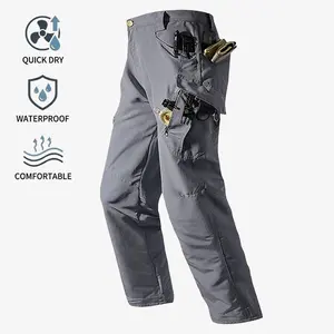 Men’s tactical pants, slightly stretchy waterproof fabric, single pack, durable hard shell construction, wear-resistant cargo pants, plaid fabric, suitable for hiking, casual wear, and work, multi-pocket design (belt not included).