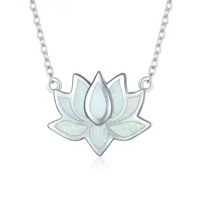 Lotus Necklace 925 Sterling Silver Opal Pendant Necklace Lotus Flower Necklace Yoga Necklace Gift for Women Mom