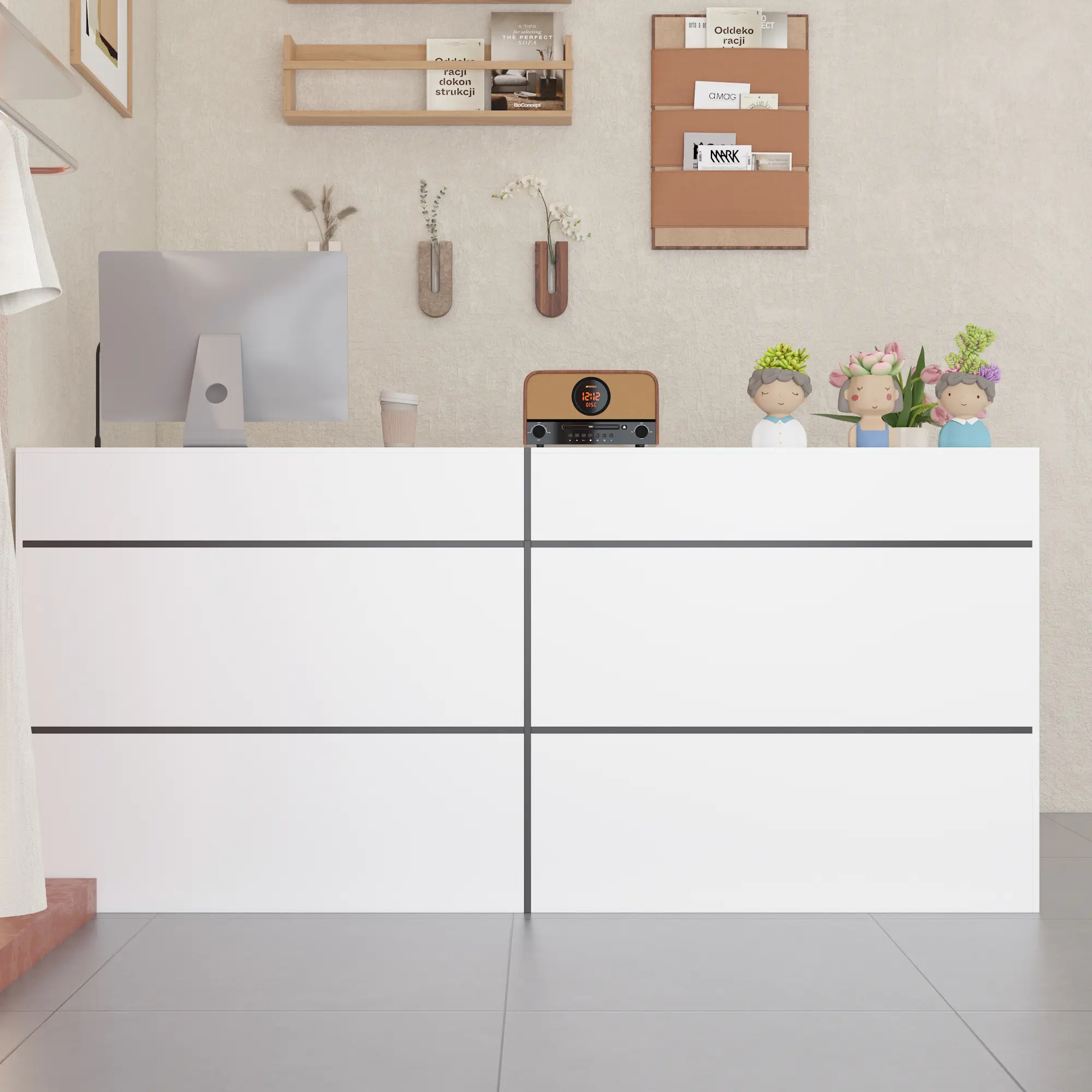 FUFU&GAGA Reception Desk with Shelves, Reception Table with Storage, Modern Front Counter Checkout Table Retail Counter for Lobby Shop, White&Black