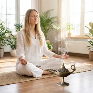 Handmade Vintage Bronze Incense Holder and Decorative Lamp, Home Decoration for Living Room, Bedroom, Yoga Room, Aromatherapy Use, Aromatherapy Scent Diffuser