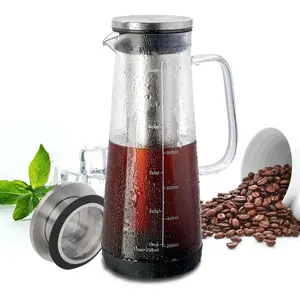 Cold Brew Coffee Maker 2 in 1 Iced Coffee Maker, Glass Pitcher with Lid- 1.2Liter / 40oz, Stainless Steel Filter Removable and BPA-Free Glass Carafe for Iced Coffee, Cold Brew Tea, Juice