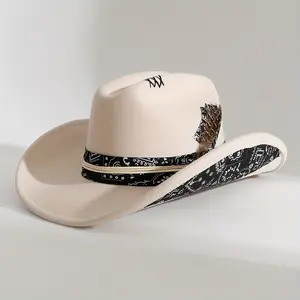 Elegant Solid Color Polyester Felt Wide Belt Hat - Polyester Clothing Accessory, Hand-Stitched Cross Marks, Hand-Stitched Strap, Appliquéd Embroidery, Sturdy Individual Box Packaging,summervibes