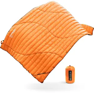 ZOOOBELIVES Ultralight Down Camping Blanket -Orange- 1.35lbs, 650 Fill Power Puffy Quilt. Compact & Warm Comforter for Travel, Beach, Hammock, Backpacking - Elevate Your Outdoor Comfort - AlpliveR300
