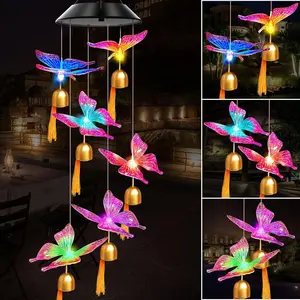 JNOEC Solar-Powered Outdoor Wind Chimes with Butterfly-Shaped Bell, Built-in Battery, IP65 Waterproof, Easy-Hang Garden Decor & Outdoor Decor, Hanging Gift for Women Mom (Christmas, Halloween, Birthday)