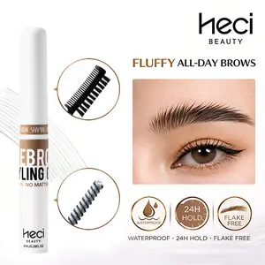 Clear Brow Gel – Strong Hold Waterproof Eyebrow Styling Gel, 2-in-1 Dual Brush, 24H Fluffy Brows, Flake-Free | HECI