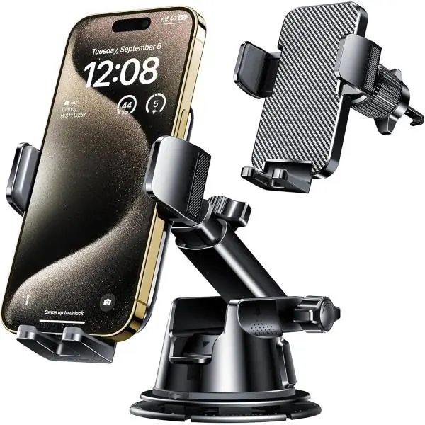 Car Phone Mount for Car Dashboard, Windshield & Air Vent – Universal Cell Phone Holder for Car, Hands Free Phone Holder Compatible with iPhone & All Smartphones