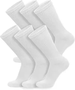 CottonPREMIUM Quality 6 Pairs of Cotton Diabetic Neuropathy Crew Socks for Men Size 9-12 White with Therapeutic Cushioning & Lightweight Design for Better Circulation