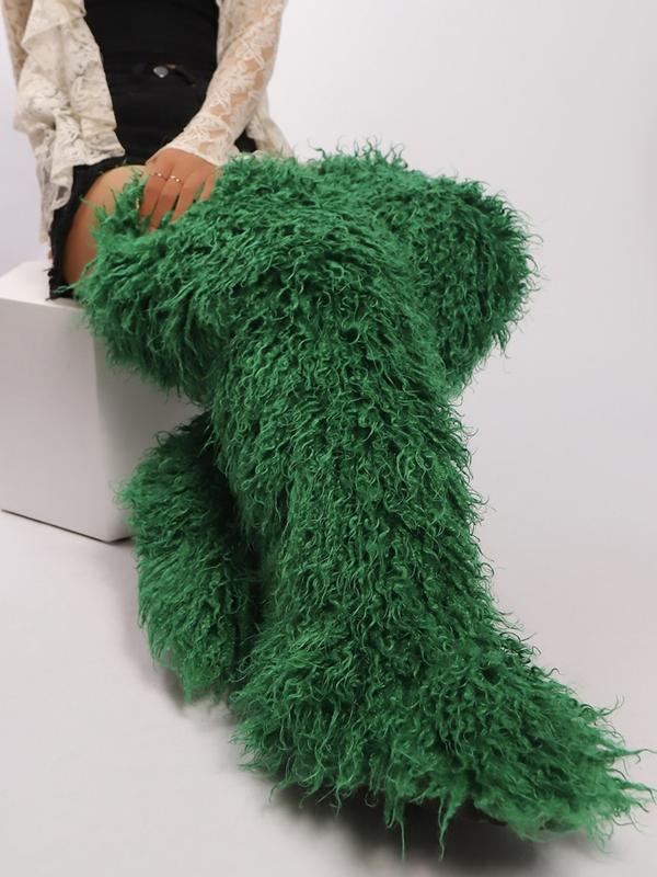 Women's Over-The-Knee Snow Boots, Round Toe Design, Textile Upper & Rubber Sole, Medium Width, Fall/winter Season, Plain Pattern