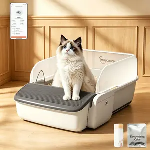 Magicscoop Automatic Cat Litter Box Self-Cleaning for Multiple Cats, Extra Large with App Control/Splash Guard/Safety Anti-Pinching Design/Odor Control Open-top Litter Box with Waste Bagh Bags & Scented Gel