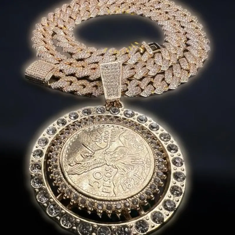 Roulette Chain 14k Gold Plated Necklace with Spinning Coin and Prong Set CZ Stones
