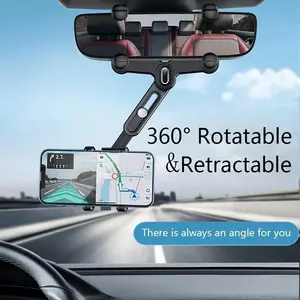 360° Rotation Adjustable Car Phone Holder Rearview Mirror Phone Holder Navigator Bracket Retractable For Universal Car Mobile