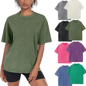 Oversized Acid Wash Tee 1/4 Pack, Unisex Heavyweight Cotton T-Shirt for Gym Workout, Vintage Washed Loose Fit Baggy Top Streetwear tshirt women