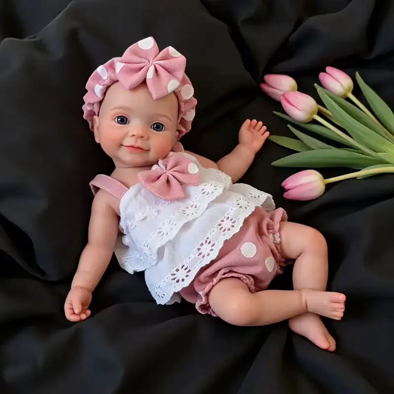 10" Full Body Silicone Newborn Reborn Baby Girl Doll - Vivid Facial Contours, Supple Realistic Skin, Hand-Painted Complexion, Exquisite Handmade Craft, Ideal Collection Art Doll