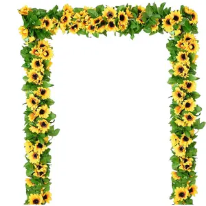4 Pack Artificial Sunflower Garland Silk Sunflower Vine Artificial Flowers with Green Leaves Wedding Table Decor