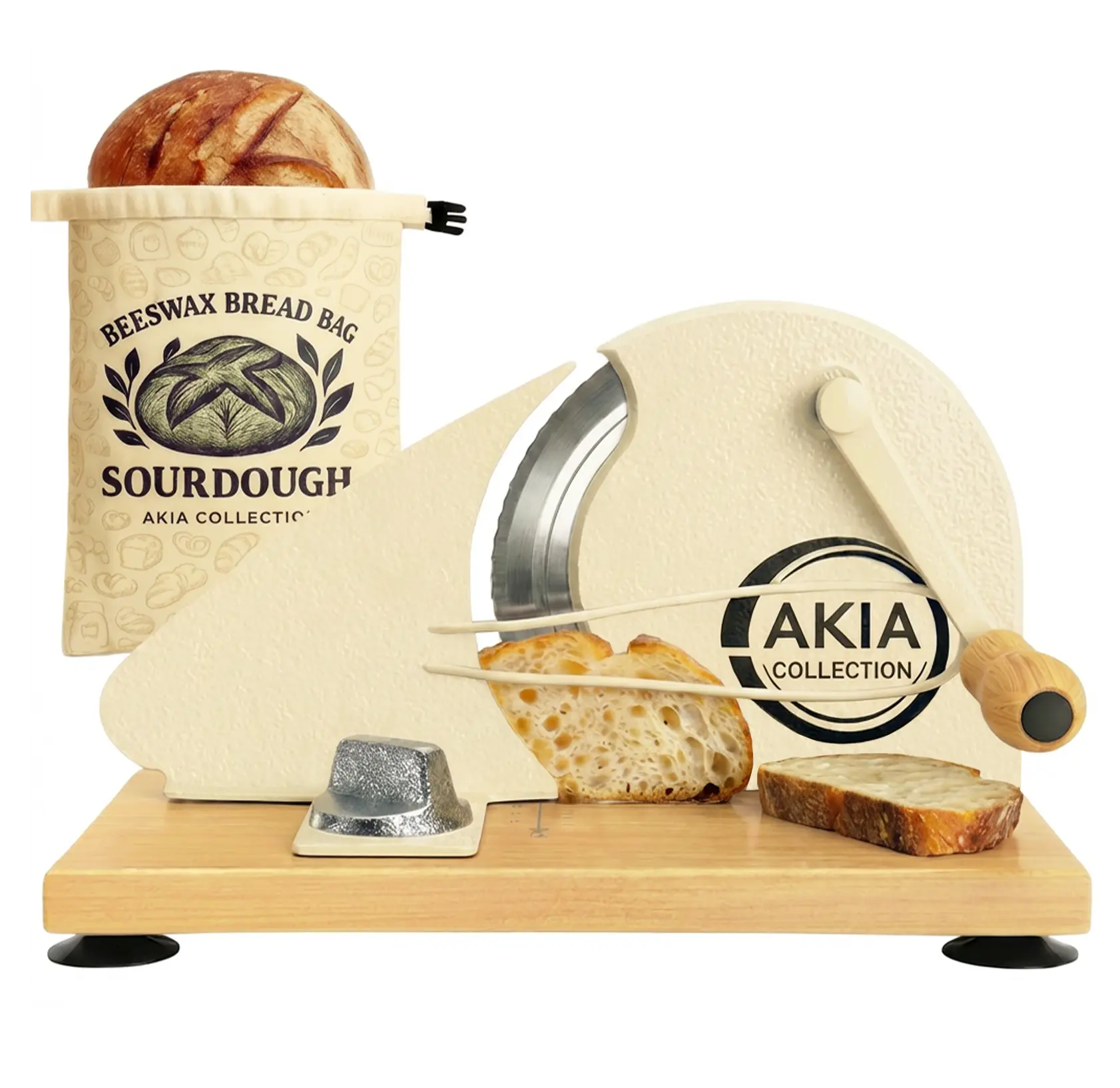 2-in-1 Manual Bread Slicer for Homemade Sourdough Rounds with Beeswax Bread Bag – Hand Crank Bread Cutter, Adjustable Thickness, Guide Rail, Uniform Artisan Slices