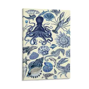Transform Your Space with This Blue Marin Mural. It Features Vivid Sea Creatures, Creating A Relaxing Atmosphere. Canvas Poster Bedroom Decor Sports Landscape Office Room Decor Gift Frames Ornaments Frame-.