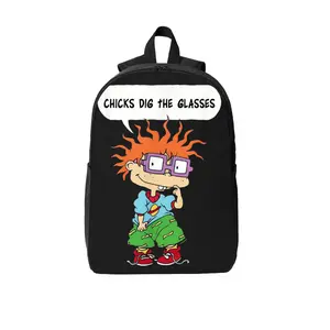 Rugrats Chuckie Finster "Chicks Dig the Glasses" " Laptop Backpack, Durable Polyester with Breathable Shoulder Straps, Two-Way Zippers & Side Pockets, Ideal for School, Travel & 90s Cartoon Fans