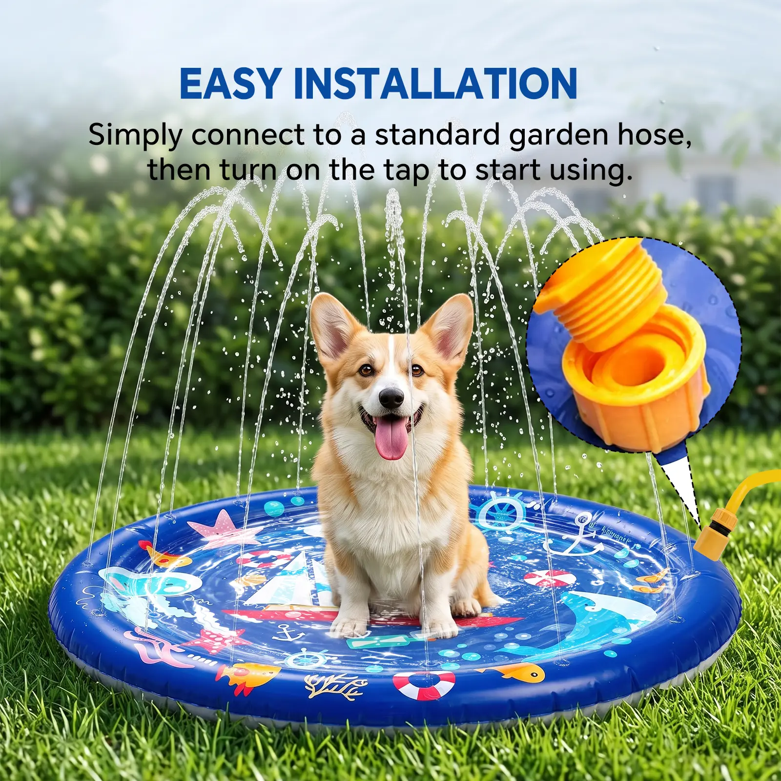 Dog Splash Pad for Outdoor Play, Pet Water Sprinkler Mat for Dogs, Summer Cooling Pool Toy, Interactive Water Play Sprinkler for Puppies & Large Dogs