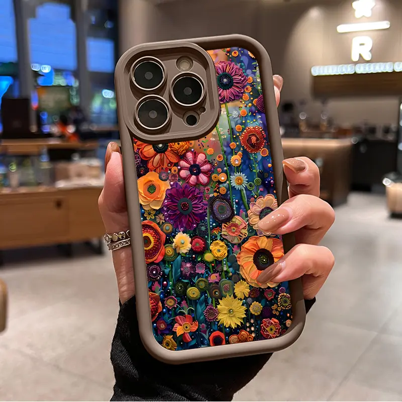 Retro Flower Creative Pattern Phone Case for iPhone 16 15 14 Pro Max 13 12 11 XR XS Plus Shockproof Full Camera Protection Durable slim Silicone Cover