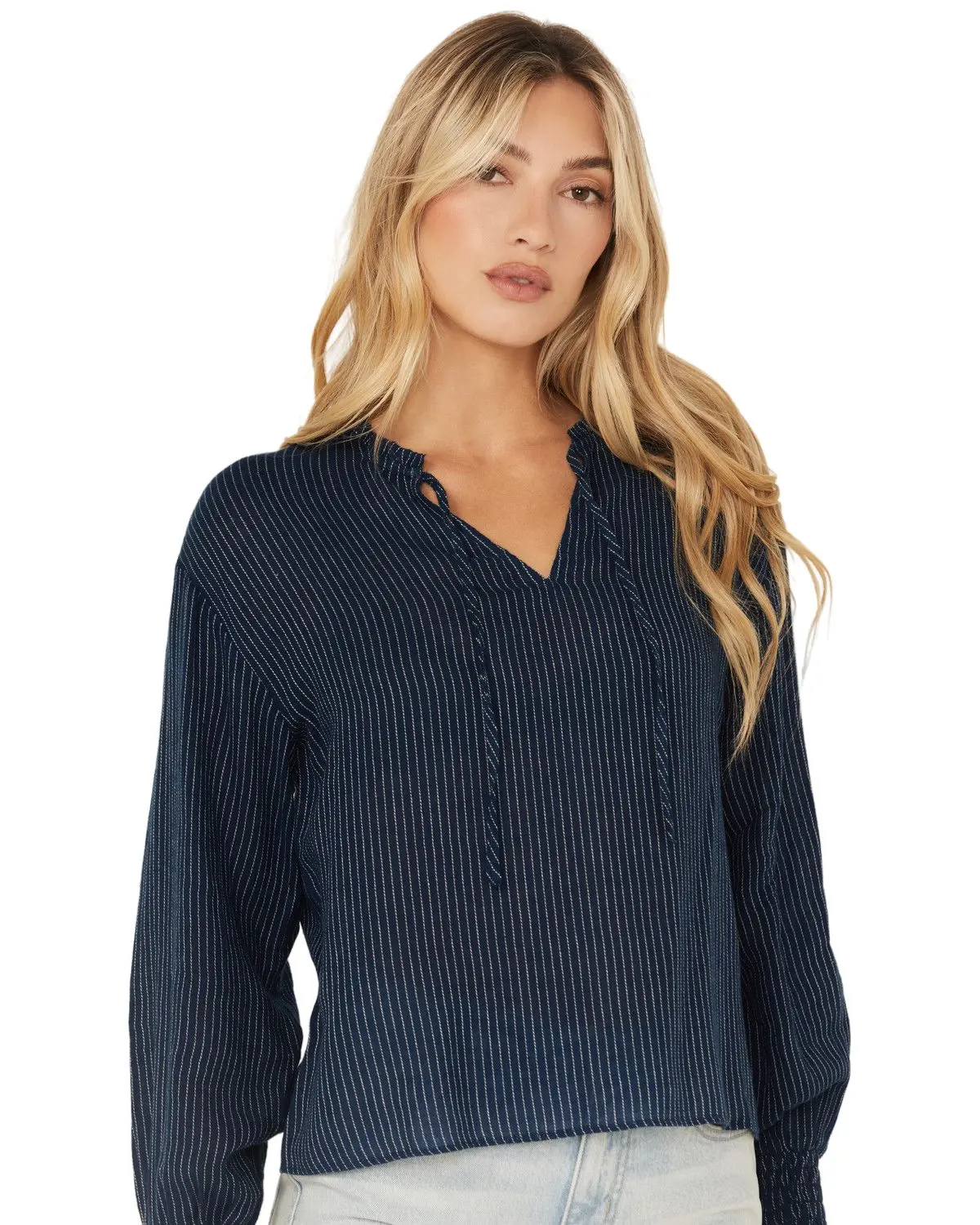 Cleo + Wolf Women's Women'S Striped Long Sleeve Peasant Top - Clsp25w23-Nvy