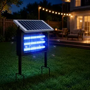 Solar Powered Bug Zapper Light, USB Rechargeable, 3 LED Tubes, Hanging Standing Design, Outdoor Lamp for Patio Backyard Camping
