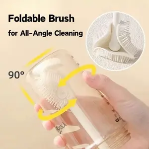 Long Handle Foldable Silicone Brush, Cleaning Cup Brush for Water Cups and Baby Bottles, Gap Cleaner for Blender