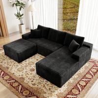 BLACK-104"L-shaped Righ Facing Chaise with ottoman